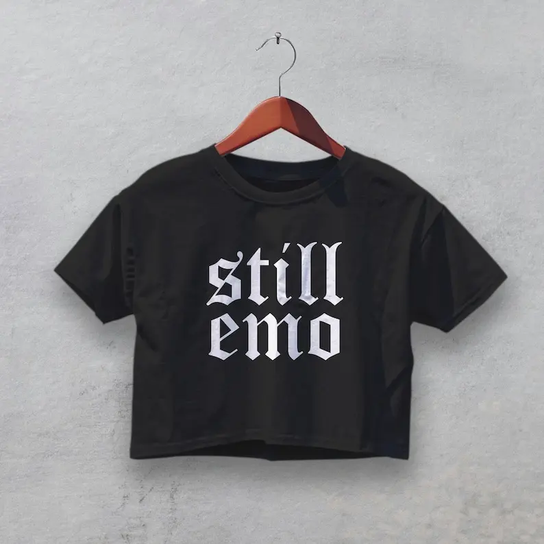 Still Emo Crop Top – Black Gothic Cropped Shirt – Aesthetic Alternative Style