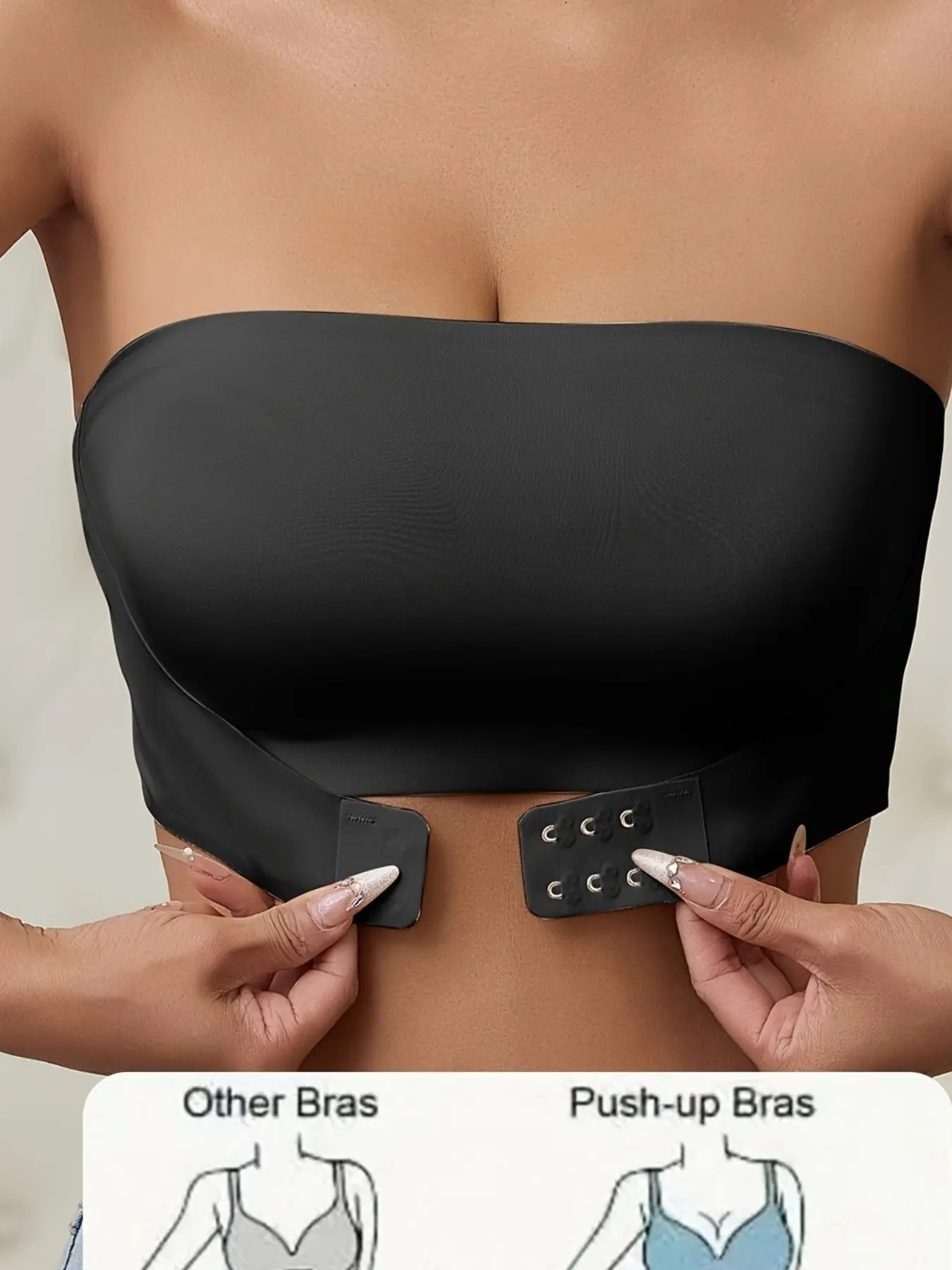 New Women's Strapless Bralette with Front Buckle Design, Chic Small Bust Gathered, Anti-Slip, No Steel Cup, Seamless One-Piece Invisible Lining