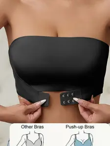 New Women's Strapless Bralette with Front Buckle Design, Small Bust Gathered, Anti-Slip, Medium, No Steel Cup, Seamless One-Piece Invisible Lining, Underwear