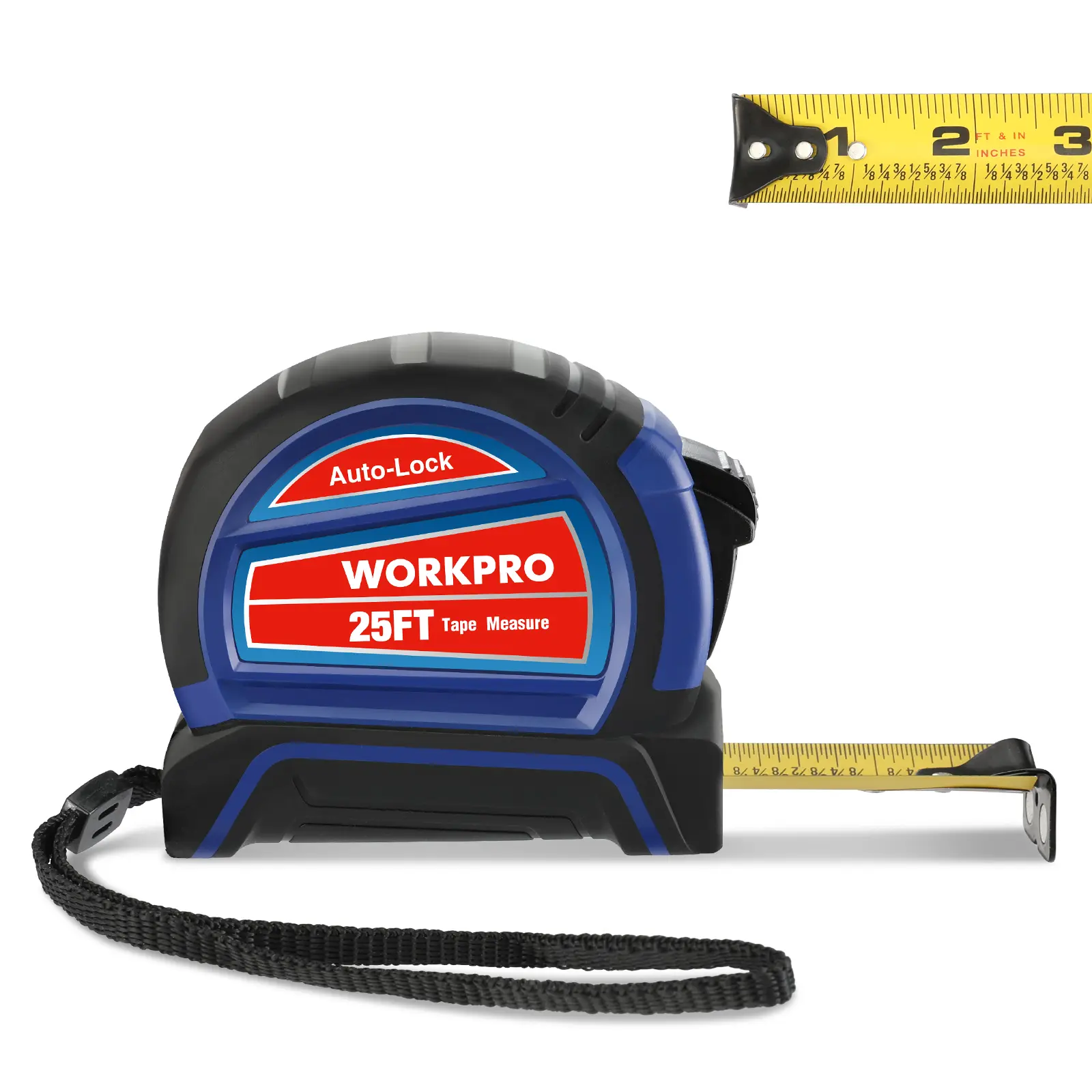 #fathersdaygift WORKPRO Auto-Lock Tape Measure 25 FT, Tape Measure with Fractions Every 1/8" and 1/32" Accuracy, Quick Read, Nylon Coated with Magnetic Hook, Shock-Resistant Case and Belt Clip