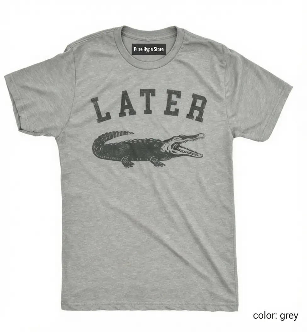 Men Vintage Later Alligator Graphic Tee Retro Crocodile Print Crew Neck Short Sleeve T-Shirt Casual Summer Streetwear Funny Gator Slogan Cotton Top