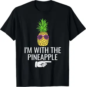 100% Cotton I'm With Pineapple Shirt Funny Pineapple Halloween Costume T-Shirt
