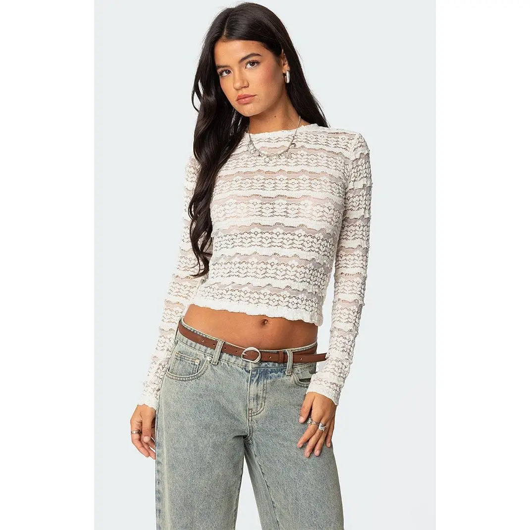 Edikted Women's Daisey Textured Sheer Lace Top