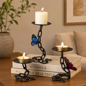 3pcs vintage chain candle holder with iron butterfly decoration. Suitable for home tabletops / bar atmosphere decoration. whimsical decor