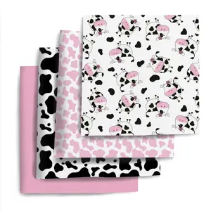 4 Pieces Cow Spot Pattern Fabric Panels, Spring Summer Print Material, DIY Sewing Quilt Patchwork Cloth, 7.8"x7.8"(20x20cm), Handmade Home Decor