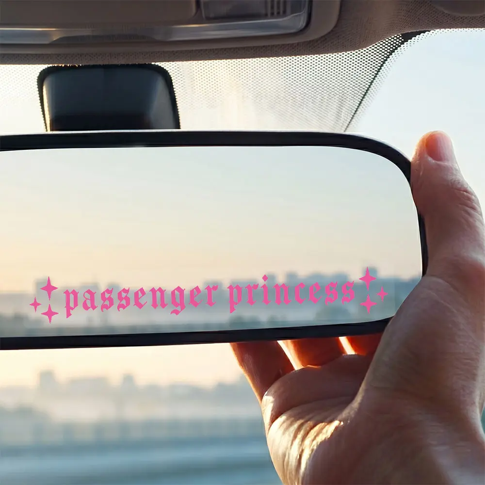 6Pcs Passenger Princess Car Mirror Decal - Cute Pink Vinyl  with Stars for Rearview Mirror, Funny Interior Car Accessories for Women Teens Girls, Perfect Girlfriend Gift from Boyfriend sticker windshield fathersdaygift valentine day husband backtoschool