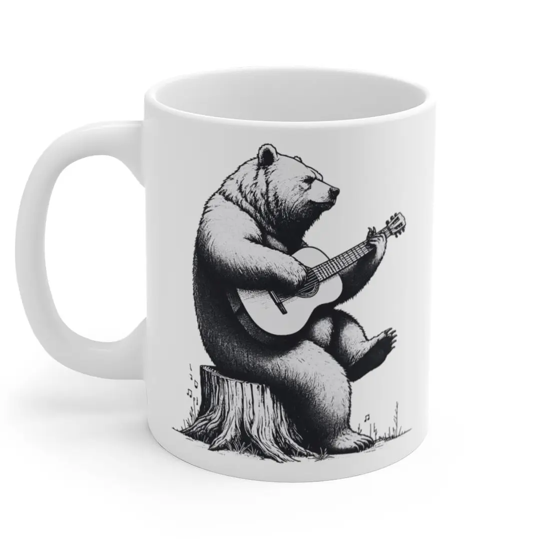 Bear Playing Guitar Retro Graphic Ceramic Mug 11oz Perfect For Coffee, Tea and Hot Chocolate-93405105 1