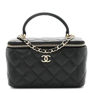 Pre-owned CHANEL Lambskin Shoulder Bags Quilted Small Top Handle Vanity Case With Chain Black