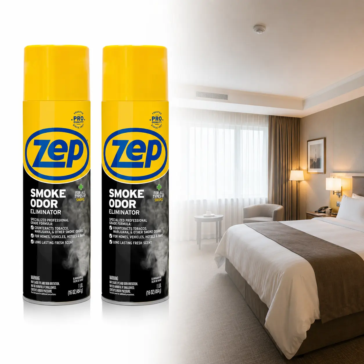 ZEP 16 oz. Smoke Odor Eliminator, Professional Strength Spray Removes Cigarette Fire and Garbage Odors, Non-Toxic Formula for Cars, Restrooms, and Closets, Ideal for Public Areas and Home Use, Long Lasting Freshness.