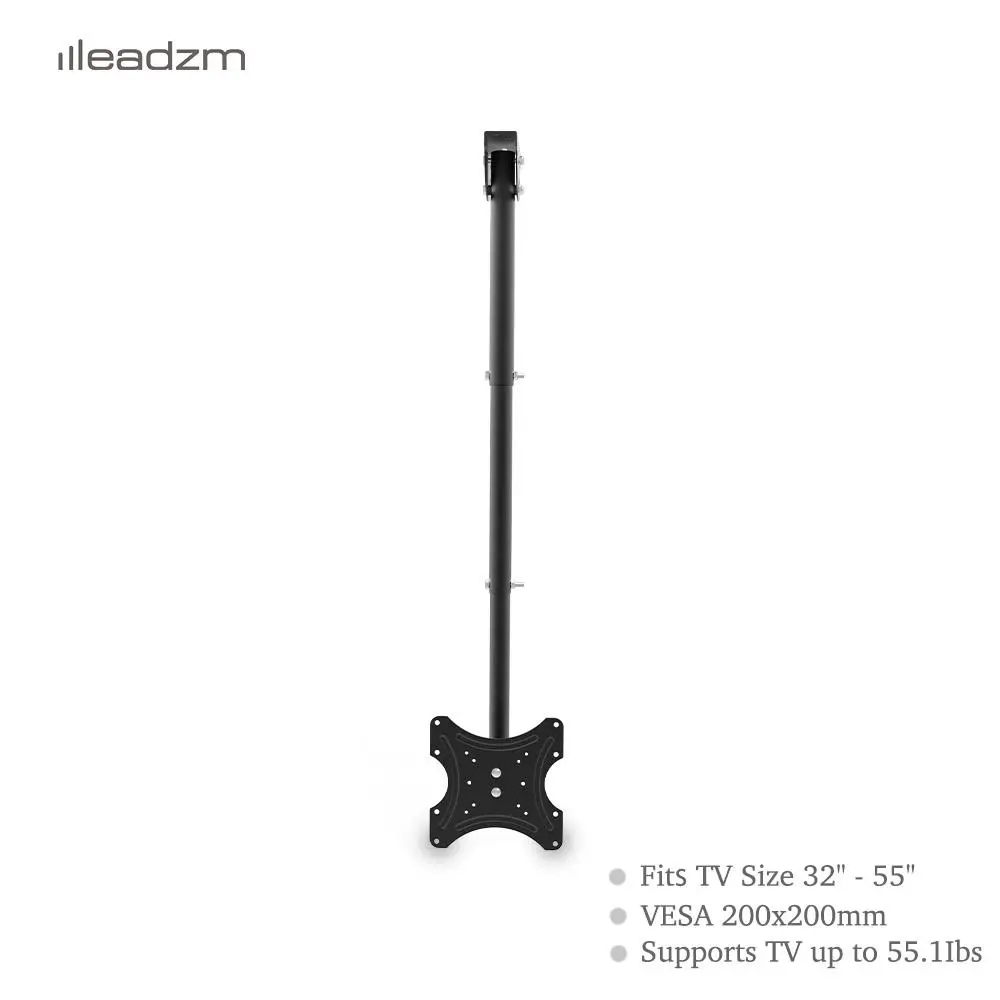 LEADZM TMC-7004 Retractable Ceiling Mount TV Wall Bracket with Swivel, TV Stand Roof Pole for 32"-55" Flat Screens, Fits Commercial Spaces, Hardware Kit, Led/Lcd Tvs