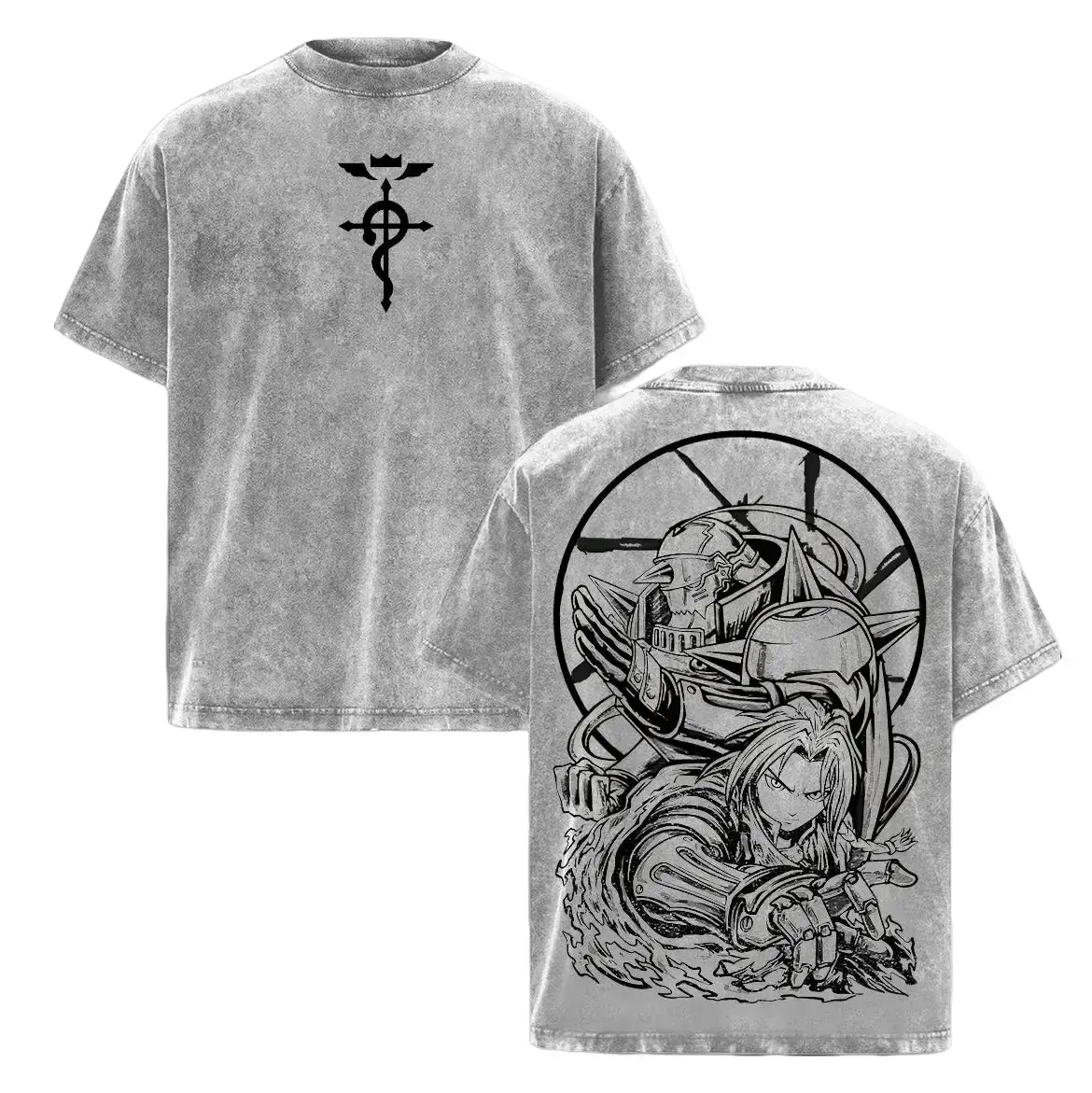 [KM 100%cotton]Fullmetal Alchemist Brotherhood Oversized Washed Graphic Tee – Vintage Heavy Cotton T-Shirt, Classic Anime Streetwear Top, Perfect for Manga Lovers &Dark Fantasy Fans funny shirts men,humor graphic tee Streetwear graphic tee,humorous tshirt