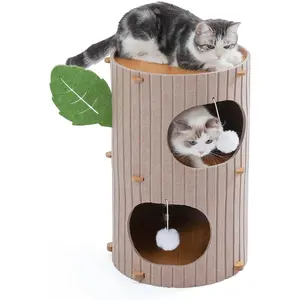 House for Indoor Cats, 2-Storey Large  Bed Cave, Felt Covered Cats Tunnel Condo,23.6"