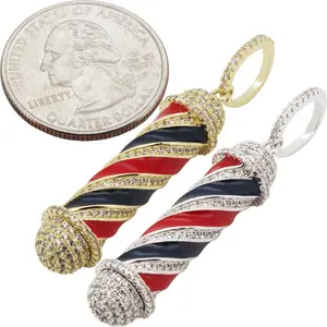 14k Yellow/White Gold Plated AAA Cubic Zirconia Barber Pole Pendant