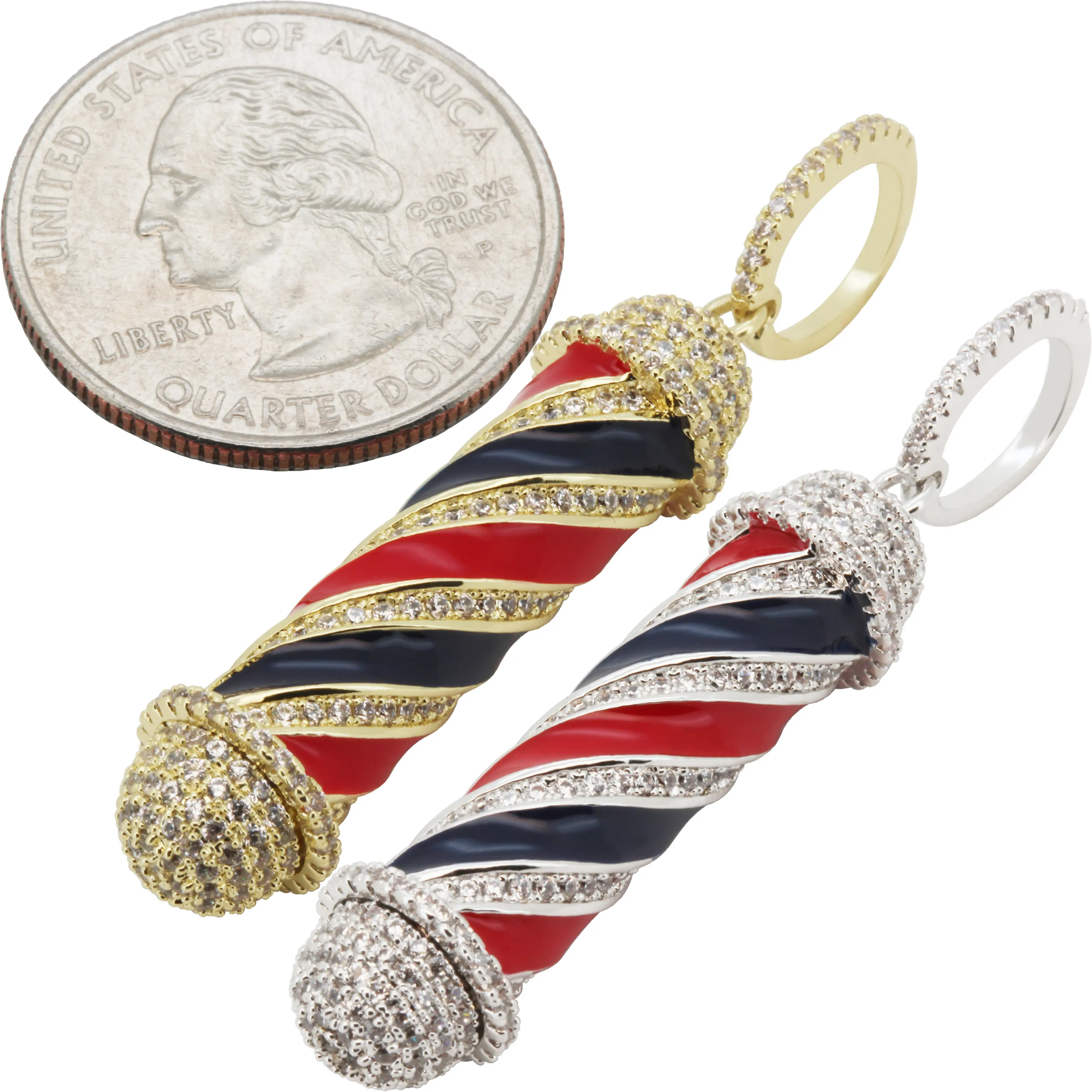 14k Yellow/White Gold Plated AAA Cubic Zirconia Barber Pole Pendant