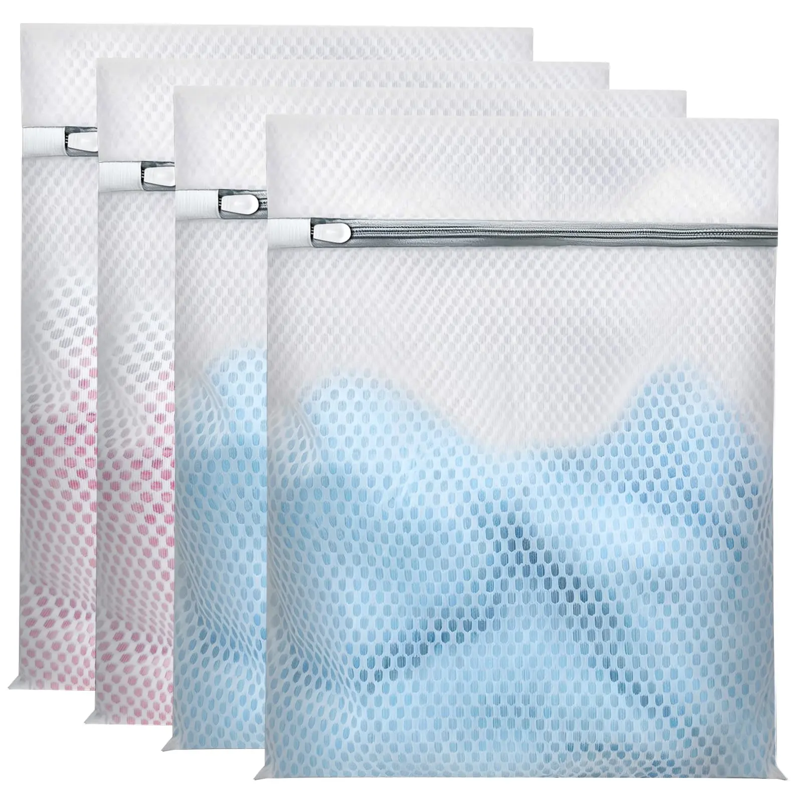 4 Pack Laundry Bags, Mesh Wash Bags for Delicates, Upgraded Honeycomb & Fine Mesh, Extra Durable with Sturdy Zippers, Protect Clothes in Washing Machine Essentials for Home, College & Dorm