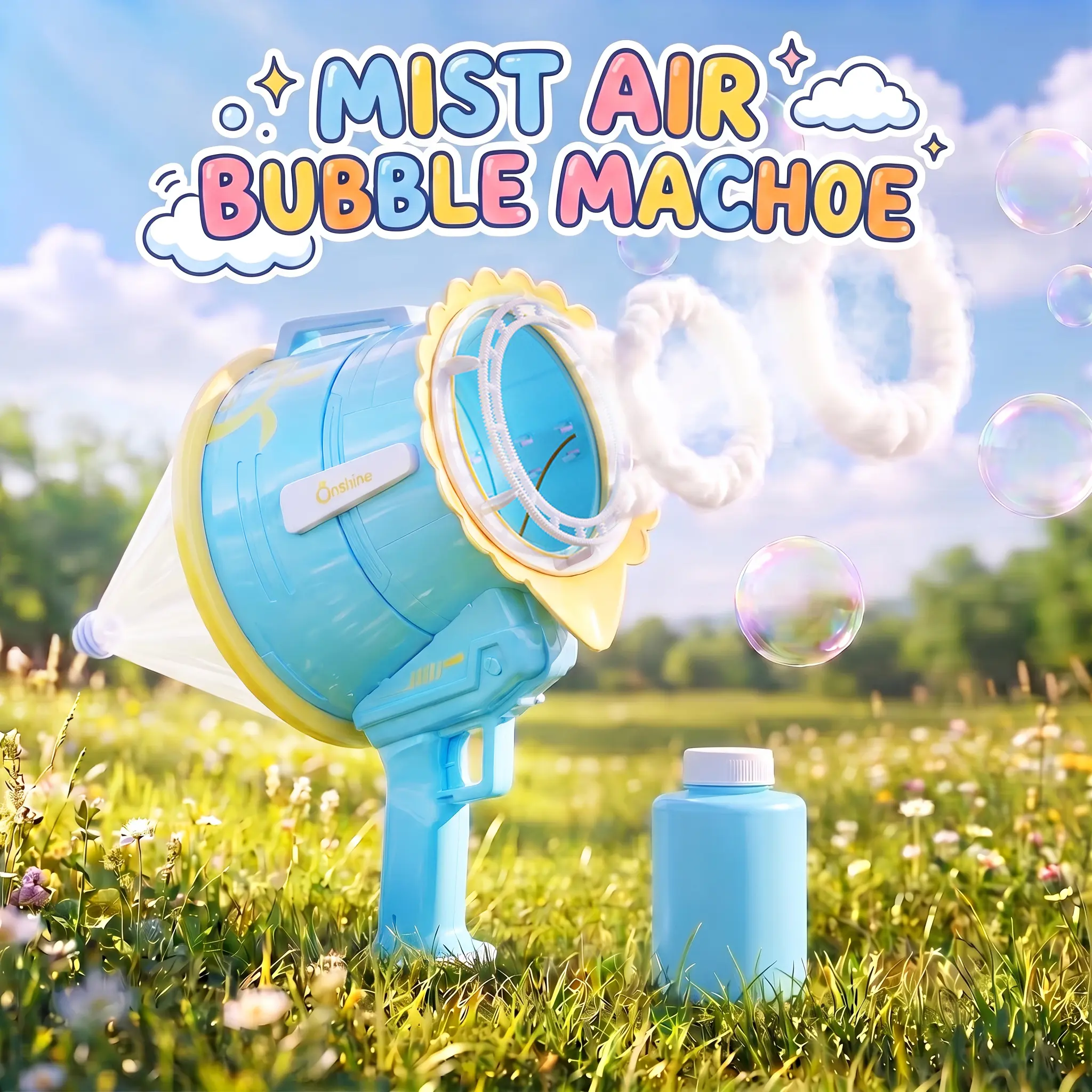 4-in-1 Giant Mist Blaster Toy for Boys & Girls Above 12 - Kids' Indoor-Outdoor Party Game Device with Giant Bubbles, Mist Rings, Air Vortex Blast