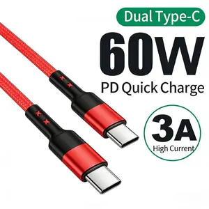 New 60w Dual Head Type-C Data Cable, Fast Charging Braided Line, Compatible with Apple iPhone 15/16, Samsung, Huawei, Xiaomi, Durable Design