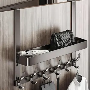 Modern Door Storage Rack, Durable Metal Wall Mounted Organizer, Multi-Functional Hooks for Kitchen Utensils, Space Saving Organizer, Easy Installation, Modern Design