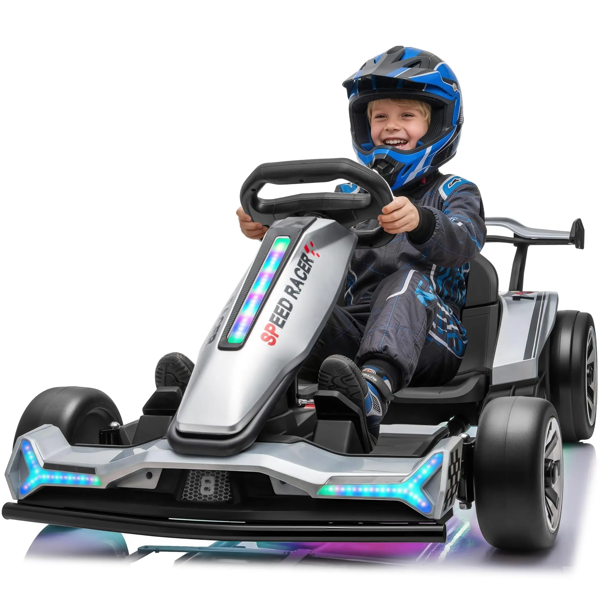 JOYRACER 24V Go Kart for Kids 6-12, 800W Motors Electric Drift Car with Adjustable Length, 360°Drift Mode, 3.1-8.2 MPH High Speed Racing Car, EVA Tires, Metal Frame, Bluetooth Music, Sport/Drift Mode, Rechargeable Car, Outdoor Toys Gift for Boys and Girls