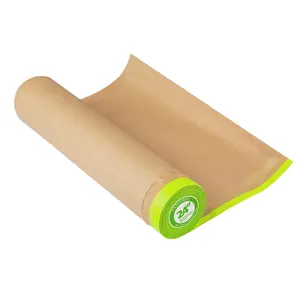Pre-Taped Masking Paper for Painting - 24 inch x 50 feet Tape and Drape Painters Paper, Paint Adhesive Protective Paper Roll for Covering Skirting, Frames, Cars and Auto Body (1 Roll)