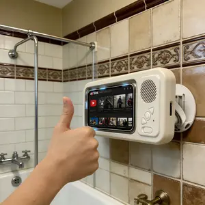 Waterproof Shower Phone Holder with Built-in Bluetooth Speaker, 360° RotatingTouchscreen Case, Anti-Fog, Hands-Free Mount for Bathroom, Kitchen, Pool - WatchNetflix/YouTube While Showering