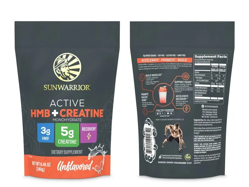 Sunwarrior Active HMB + Creatine Dietary Powder, 30 Servings - Beta-Hydroxy Beta-Methylbutyrate & Creatine for Enhanced Muscle Health, Fitness Workout Performance Support