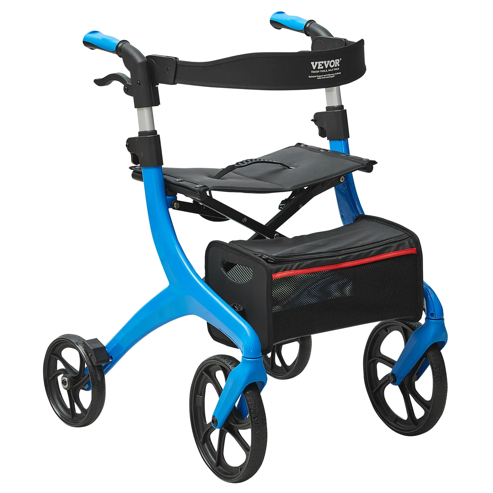 【Summerfinds】VEVOR Folding Rollator Walker for Seniors and Adults, Lightweight Aluminum Rolling Walker with Seat and Adjustable Handle, 4-Wheel Outdoor Mobility Walker with Spacious Storage Bag, 300LBS Capacity
