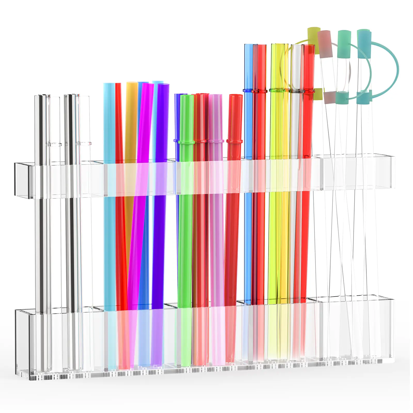 DGAPHRO Acrylic Straw Rack & Ball Storage Organizer - 9.5" Adjustable 2-Part Large Cabinet Door Holder with Ultra-Sticky Adhesive Strips, Reusable 2026 Kitchen Cupboard Storage, Mother Gift Set (Clear)