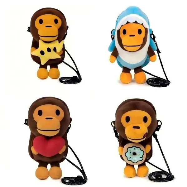 Cartoon Monkey Holding Donut Stuffed Plush Shoulder Bag - Cute Handbag, Funny Bag, Soft Fluffy Mini Crossbody Purse for Kids, Casual Phone Storage & Gift Item, Crossbody Bag