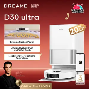 【Super Brand Day】DREAME D30 Ultra Robot Vacuum and Mop, 25,000Pa Powerful Suction, All-in-One Base Station with 100 Days Auto-Empty, MopExtend Tech for Edge Cleaning, Smart Obstacle Avoidance, White