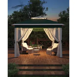 11x11 Pop Up Canopy Tent with Mosquito Netting, Outdoor Canopy Shelter Easy Setup, Water & UV Resistant - Green & Beige