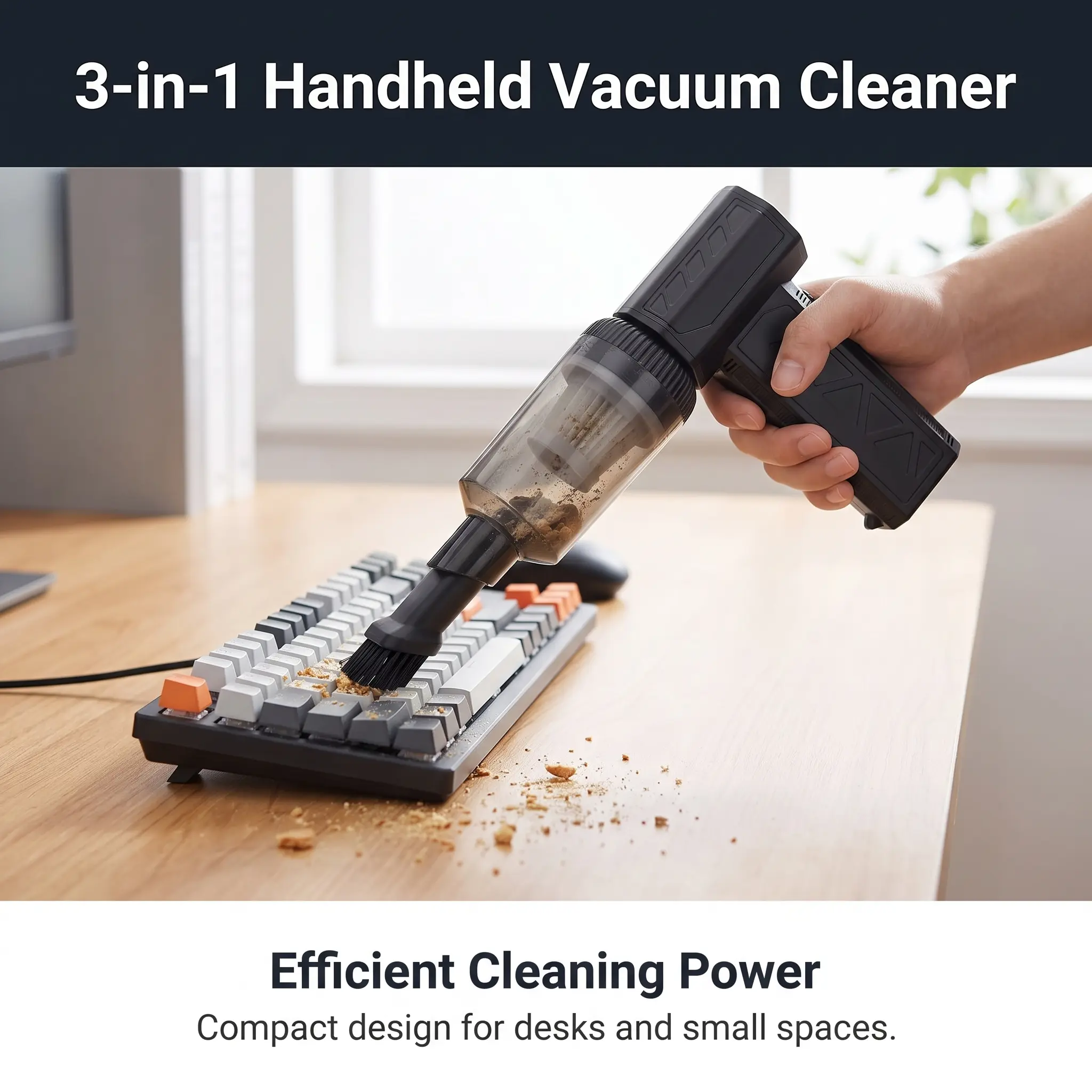 3-IN-1 Cordless Wireless Air Duster & Vacuum Cleaner, Rechargeable Dual-Use Blower Suction Mini Vacuum for Keyboard Car Dust Cleaning