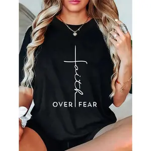 Faith Over Fear T-Shirt Cool Christian Gift For Women Men Round Neck Short Sleeve T-Shirt Women's Men's Graphic Tee Casual Tops