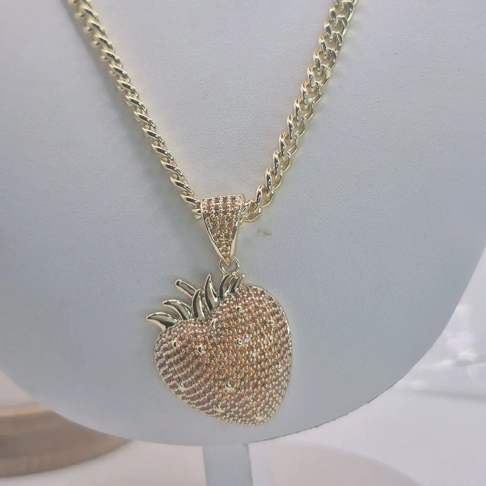 strawbery pendant with chain laminated gold strawbery pendant with chain laminated gold