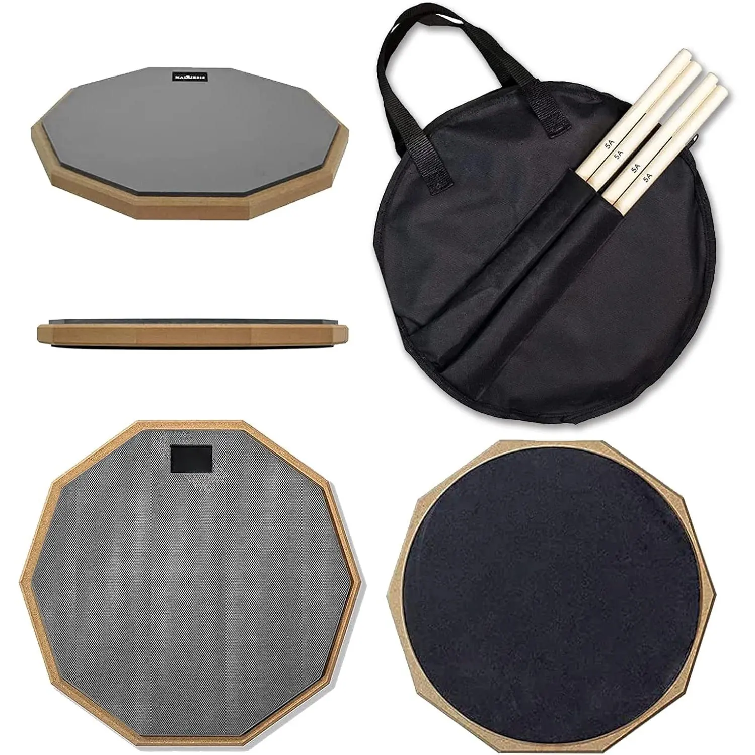 Snare Drum Practice Pad,12-Inch Practice Drum Pad,Double Sided Silent Drum Pad and Sticks,Drum Pads Carry Bag