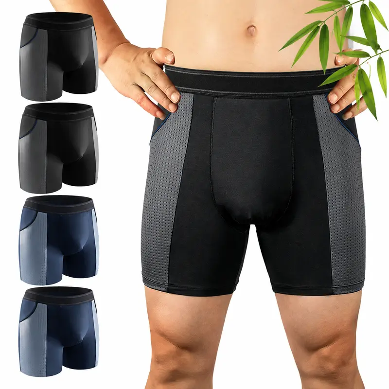 CARER Men's Incontinence Briefs Activewear Boxers/Trunks - 4-Pack, FDA-Certified, Washable Reusable, 100ml High-Capacity, 95% Bamboo Rayon 5% Spandex, Leak-Proof, Breathable, Anti-Odour, Comfortable Pouch, Protective for Office/Driving