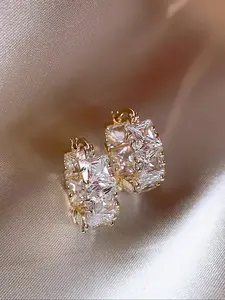 Elegant Geometric Cubic Zirconia Copper Earrings for Women, High-End Luxury Party Jewelry, Perfect Gift for Holidays and Vacations, Elegant Hoop Earrings, Copper Inlaid Zircon, Hoop Shape Earrings