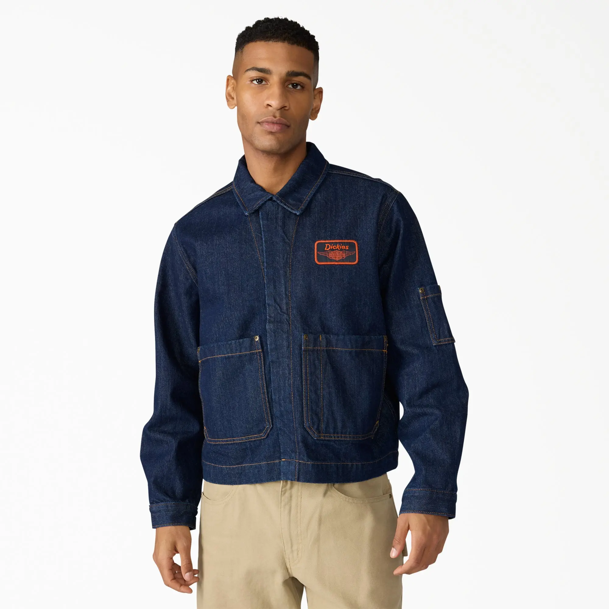 Dickies x Harley-Davidson® Boxy Fit Embroidered Denim Jacket,Graphic Print Embroidered Logo, Workwear Style