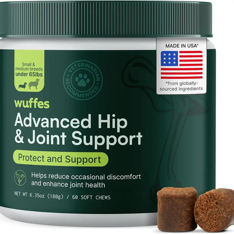 Wuffes Hip & Joint Chews for Dogs - Mobility Support Supplement - Suitable for Small Breeds & Large Breeds - Made in USA - 60 Soft Chews