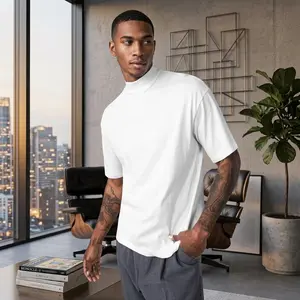 Men's Mock Turtleneck Short Sleeve Cotton T-Shirt - Relaxed Fit Lightweight Solid Pullover Basic Undershirt Casual Comfortable Breathable Everyday Wear Essential Top for Daily Use