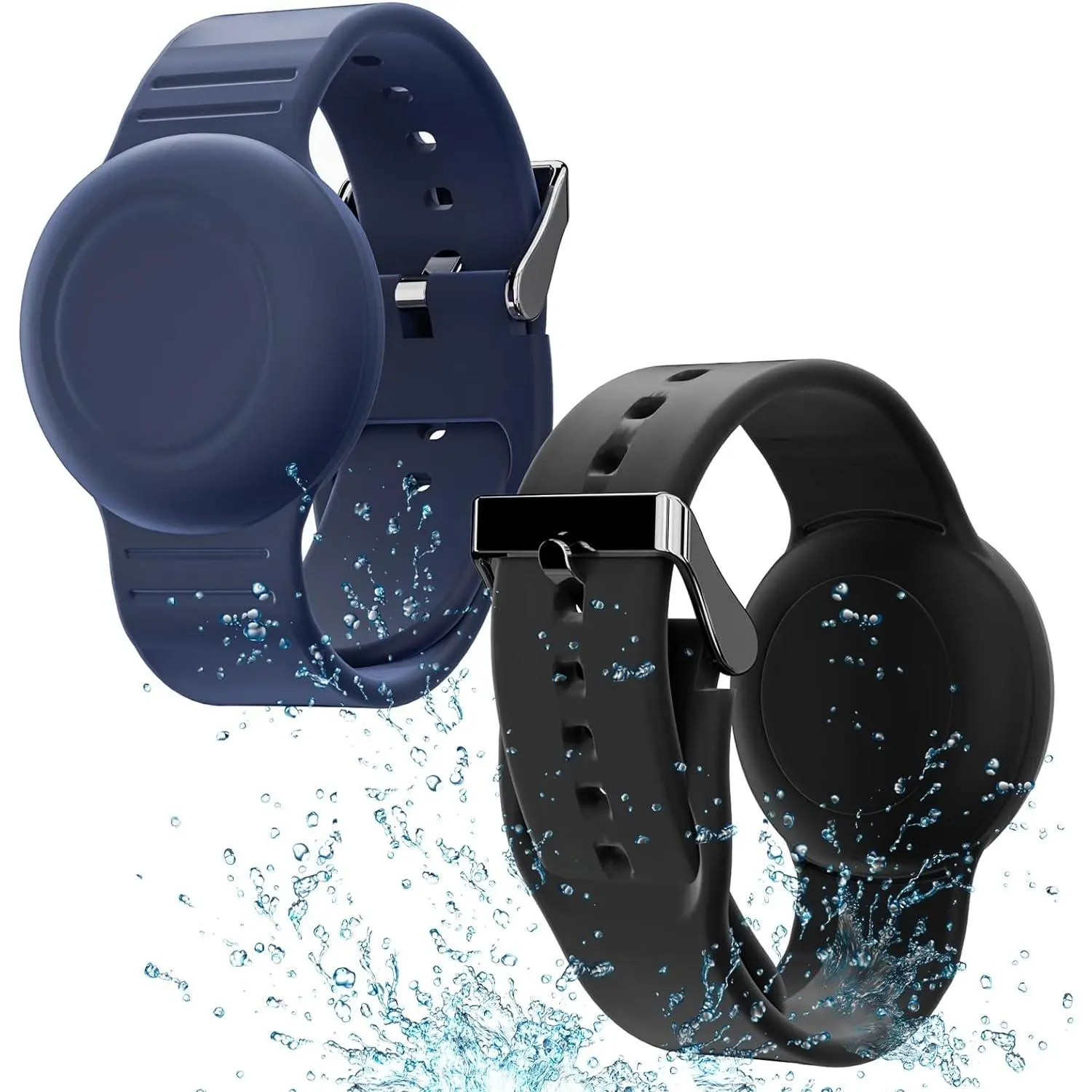 Air Tag Bracelet for (2 Pack), Soft   Wristband, Lightweight GPS  Compatible with  Air Tag Watch Band for  (Black & Navy Blue)