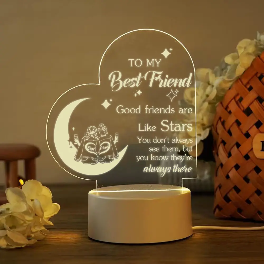 Acrylic Heart LED Night Light Dimmable Desk Lamp Stars Design Home Decor Friendship Gift for Women Interior Led Lights, Dimmable Led
