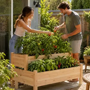 【Extra Large】Yaheetech 2-Tier Wooden Raised Garden Bed, Elevated Planter Box for Vegetables and Herbs, Patio Balcony Backyard