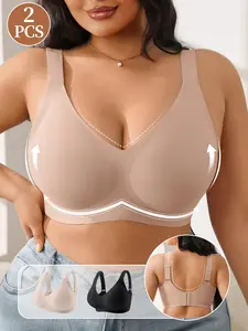 Women's Plus Size Jelly Bra, Seamless Soft Support, Wide Strap, Medium Support, Slim-Fitting, All Seasons, Everyday, Daily Wear Underwear