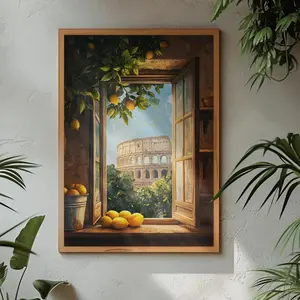 Window to Ancient Rome Poster, Lemon Art Decor, Ancient Rome Wall Art, Roman Empire, Colosseum Poster, Roman Cityscape, Rome Travel Poster, Unframed