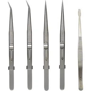 Sturdy Fine-Pointed Tweezers Set 5Pcs Anti-Static Stainless for Electronics Jewelry Medical Lab Craft Model Building Soldering Watch Car Repair