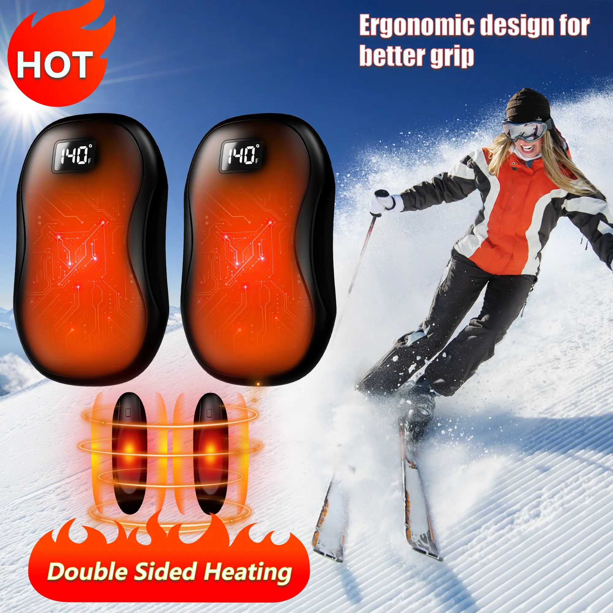 2-Pack 2x6000mAh Portable Power Bank & Hand Warmer 2-in-1, USB Rechargeable, Digital Display, Double-Sided Heating, High Capacity (5000-10000mAh), 3-Level Temp Control, Quick Charge Mini Pocket Electric Heater for Gifts, Arthritis Discomfort