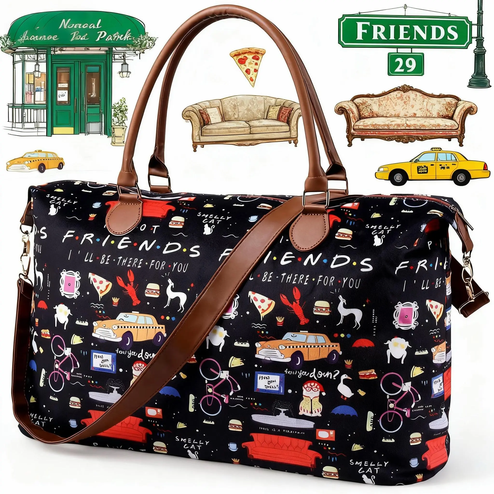 Weekender Travel Bags Friends Extra Large Stylish Weekender tote Duffle Bag with Shoulder Strap Surface Waterproof Carry on Lightweight Overnight Hospital Bags Western Christmas Gifts for Women