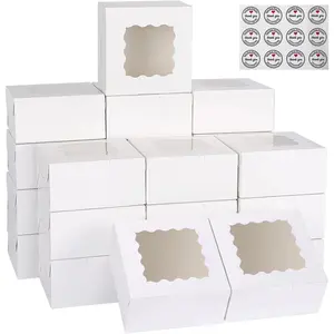 48pcs Bakery Boxes with Window ，White, 3.39x3.39x2.48 Cookie Boxes，Cinnamon Rolls, Treat Boxes, Dessert Boxes, Auto Pop Up, Bakeware, Baking Supplies