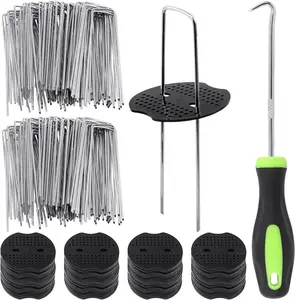 Galvanized Landscape Staples 6 Inch 13 Gauge Garden Stakes with Washers for Weed Barrier, Drip Irrigation, Landscape Fabric and Sod